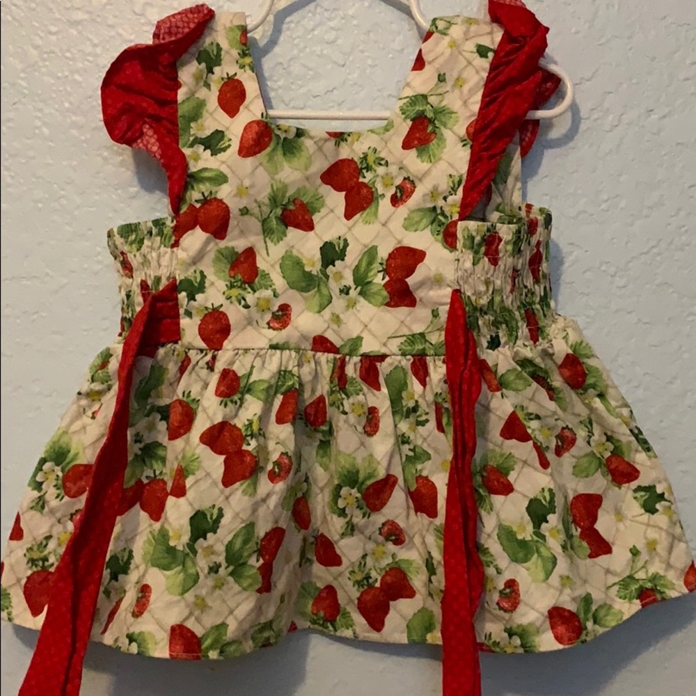 Ricrac and ruffles strawberry pinafore set 24mo
